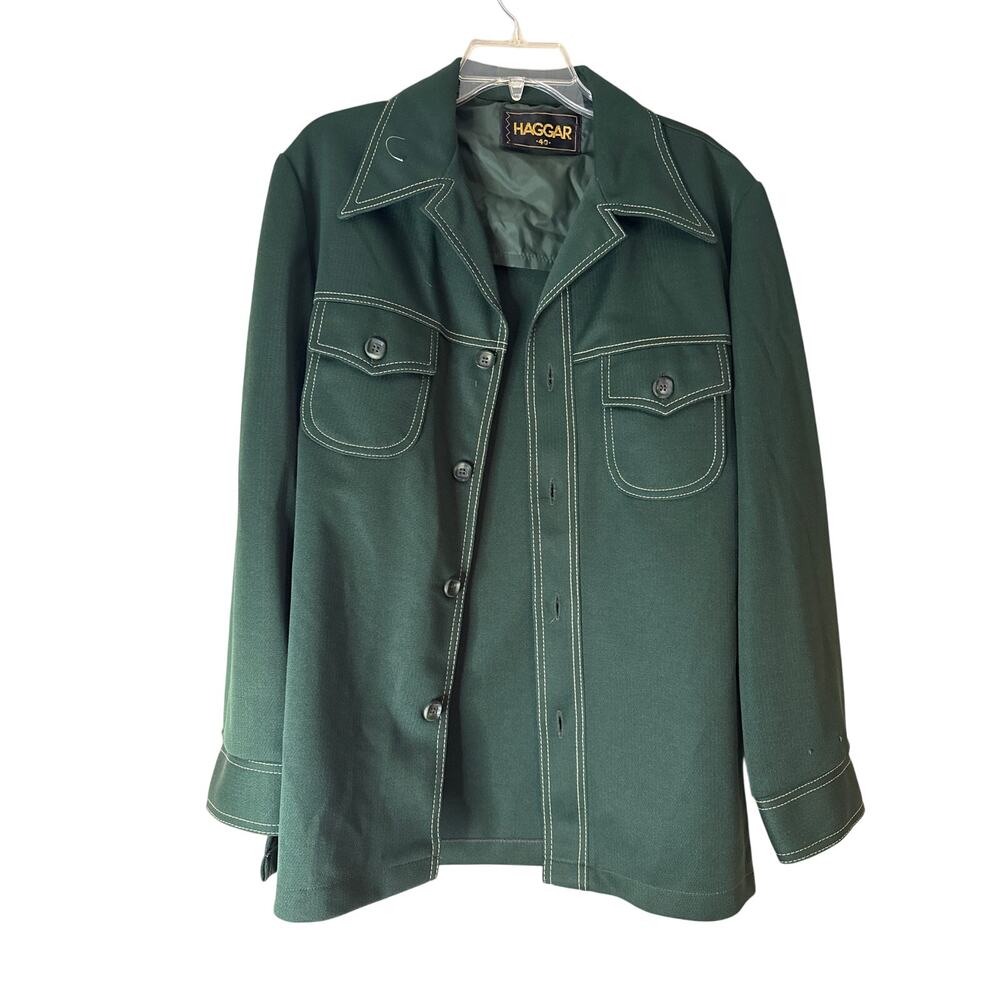 70s Hagger Green Polyester Button Up - image 1